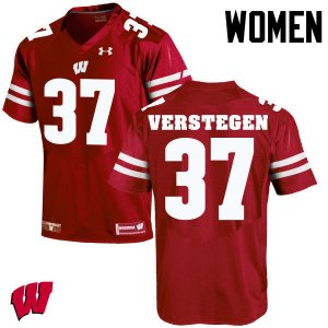 Women's Wisconsin Badgers NCAA #37 Brett Verstegen Red Authentic Under Armour Stitched College Football Jersey CM31G73QT